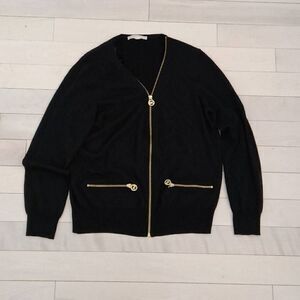 Michael Kors Women's Long Sleeves MK Logo Zip Black Cardigan Sweater Size 1 (XS)